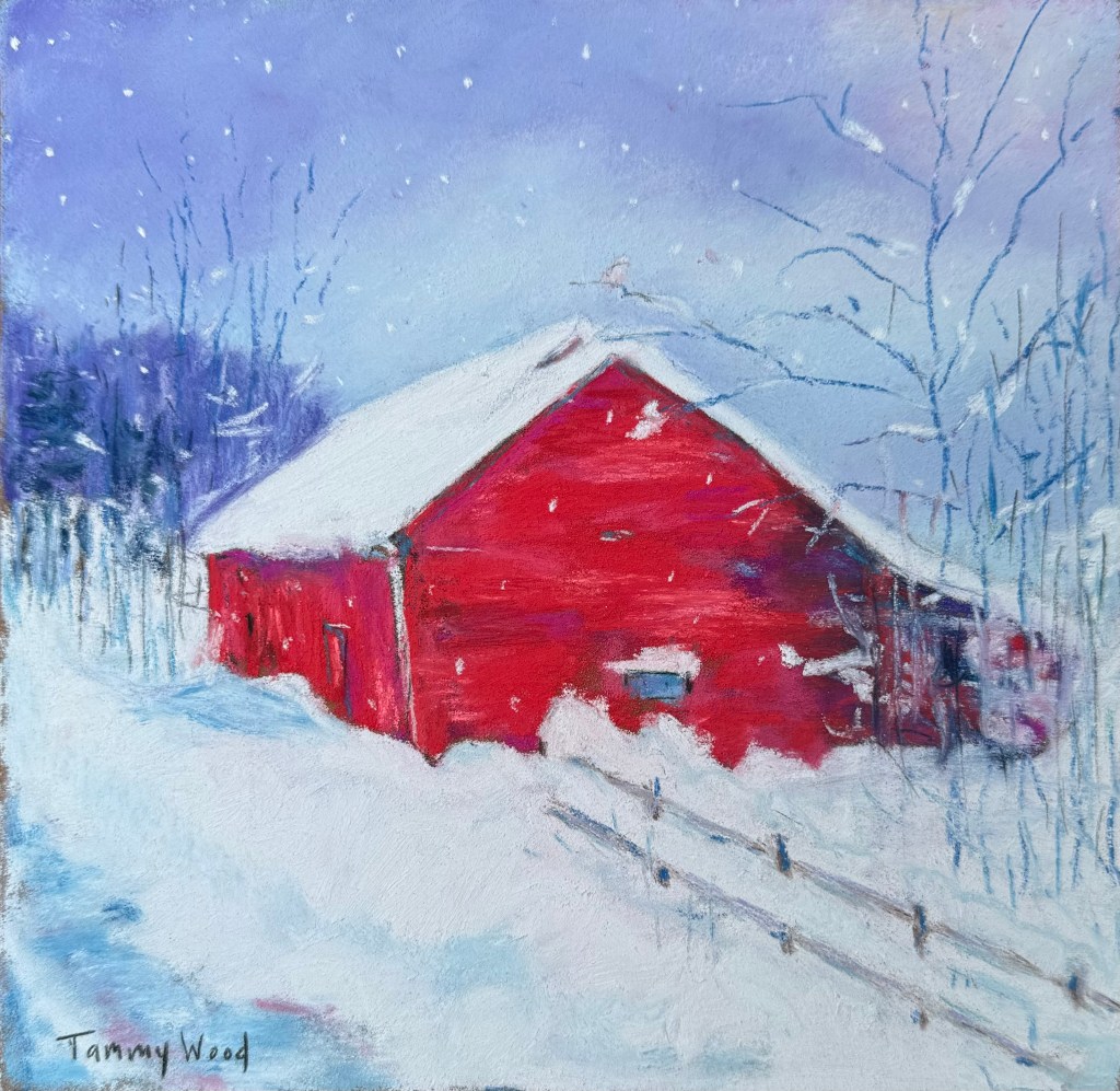 Shaftesbury Barn, Pastel on La Carte paper, 8”x8”, white mat, white frame, 13”x13”, SOLD
